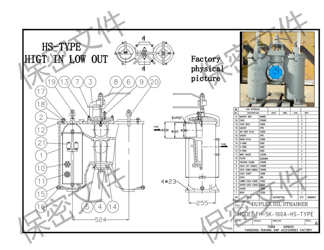 JIS 5k-100a Duplex waterzuiger Jis F7208 (H-type) Lichaam gietijzeren filterpatroon roestvrij staal