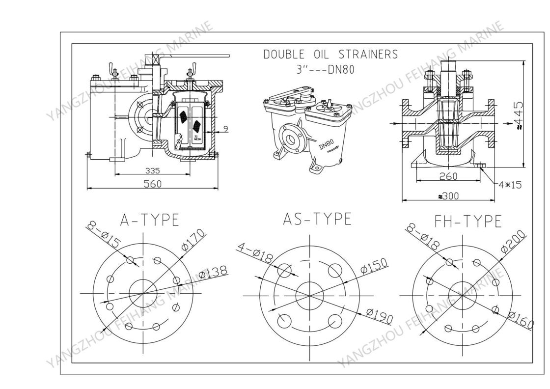Van de de Zuigingsfilter van de Stookoliepomp Duplex de Zeefmodel: De Patroon van de het Gietijzerfilter van het A80-0.75/0.26cb/t425-94 Lichaam Roestvrij S