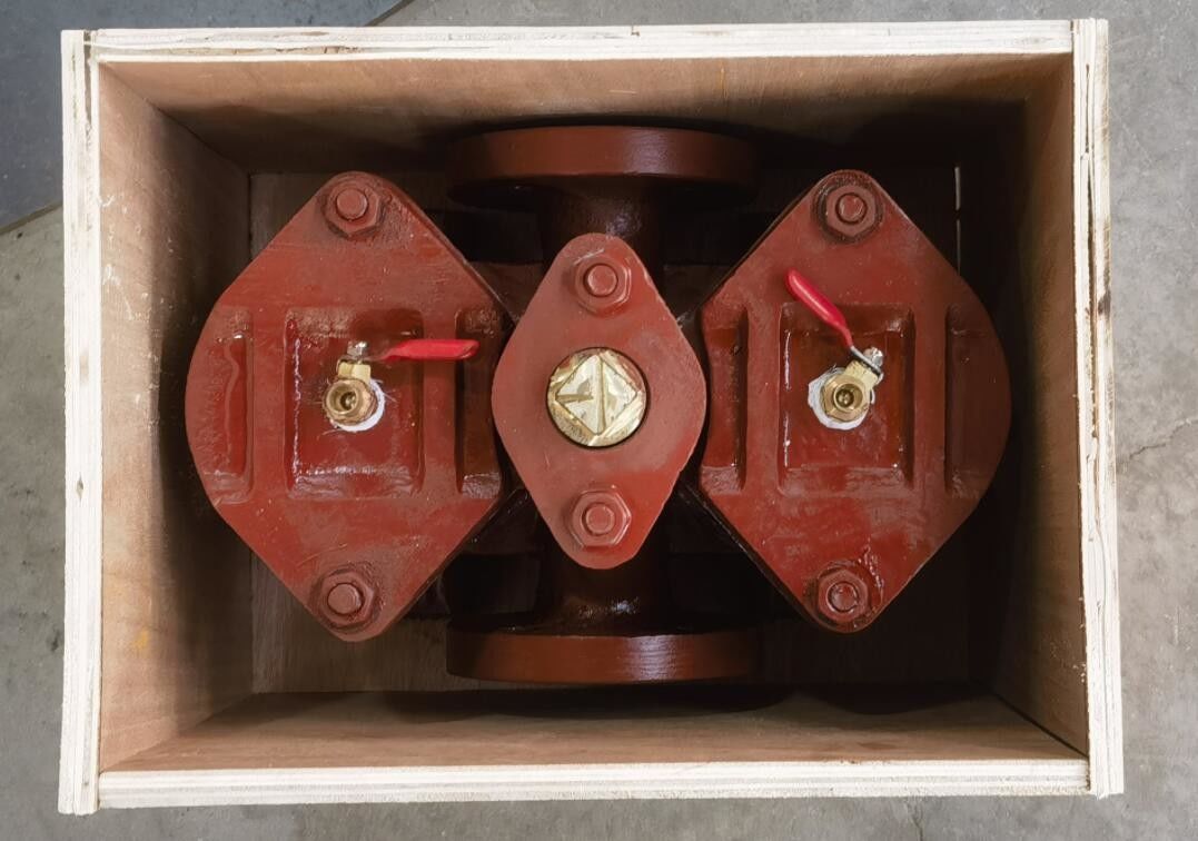 Marine duplex olie strainers maat Dn25, lichaam gietijzer filter roestvrij staal. 60 mesh.