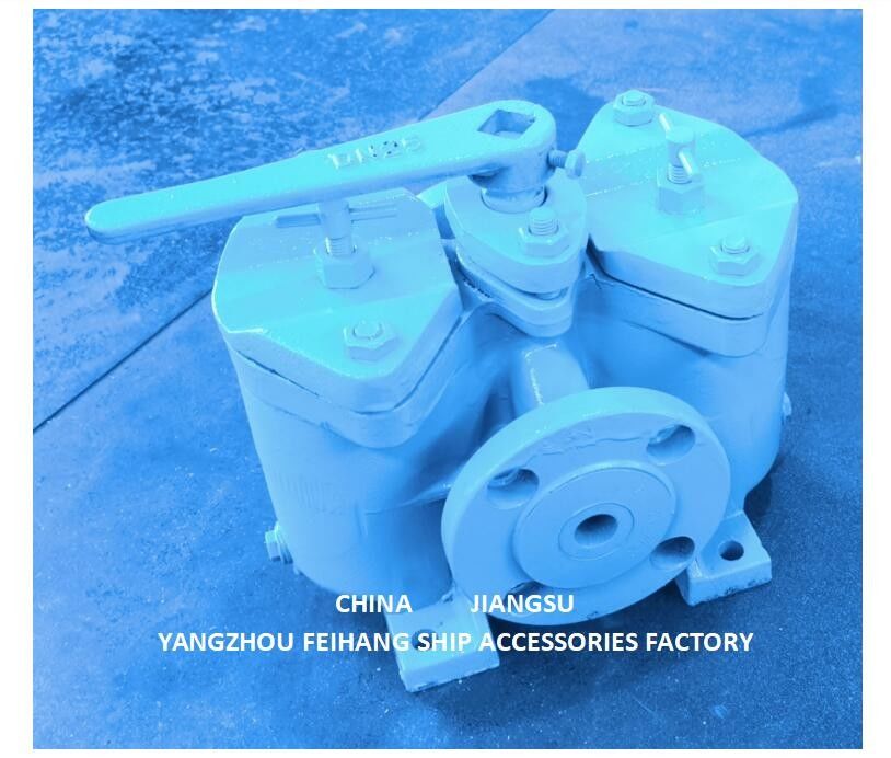 Marine duplex olie strainers maat Dn25, lichaam gietijzer filter roestvrij staal. 60 mesh.