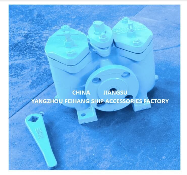 Marine duplex olie strainers maat Dn25, lichaam gietijzer filter roestvrij staal. 60 mesh.