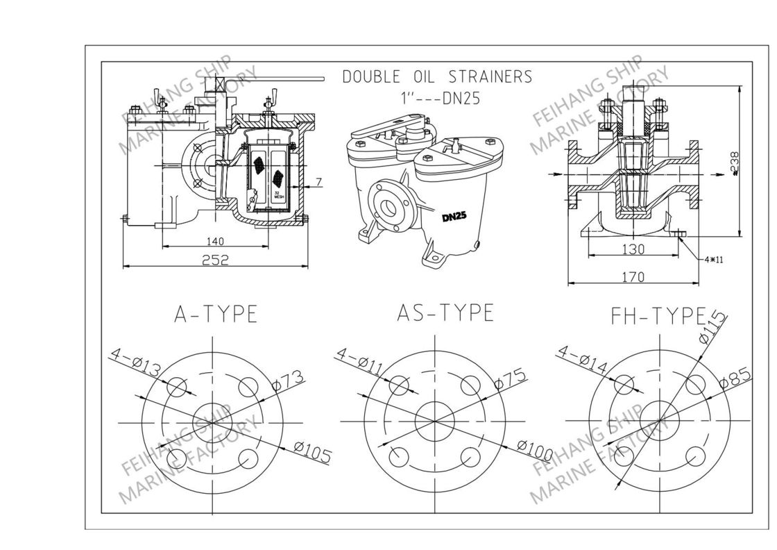 De technische gegevens voor dubbele oliezuigers en dubbele oliefilters model AS25 cb/t425-0.4/0.22