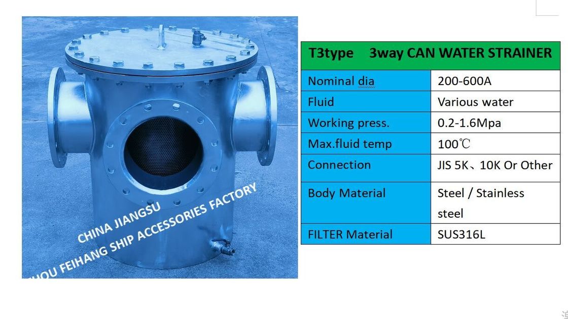 Roestvrij staal 3-type 3Ways kan water filteren Flanged ontwerp 5K of 10K warm gegalvaniseerd / epoxy verf