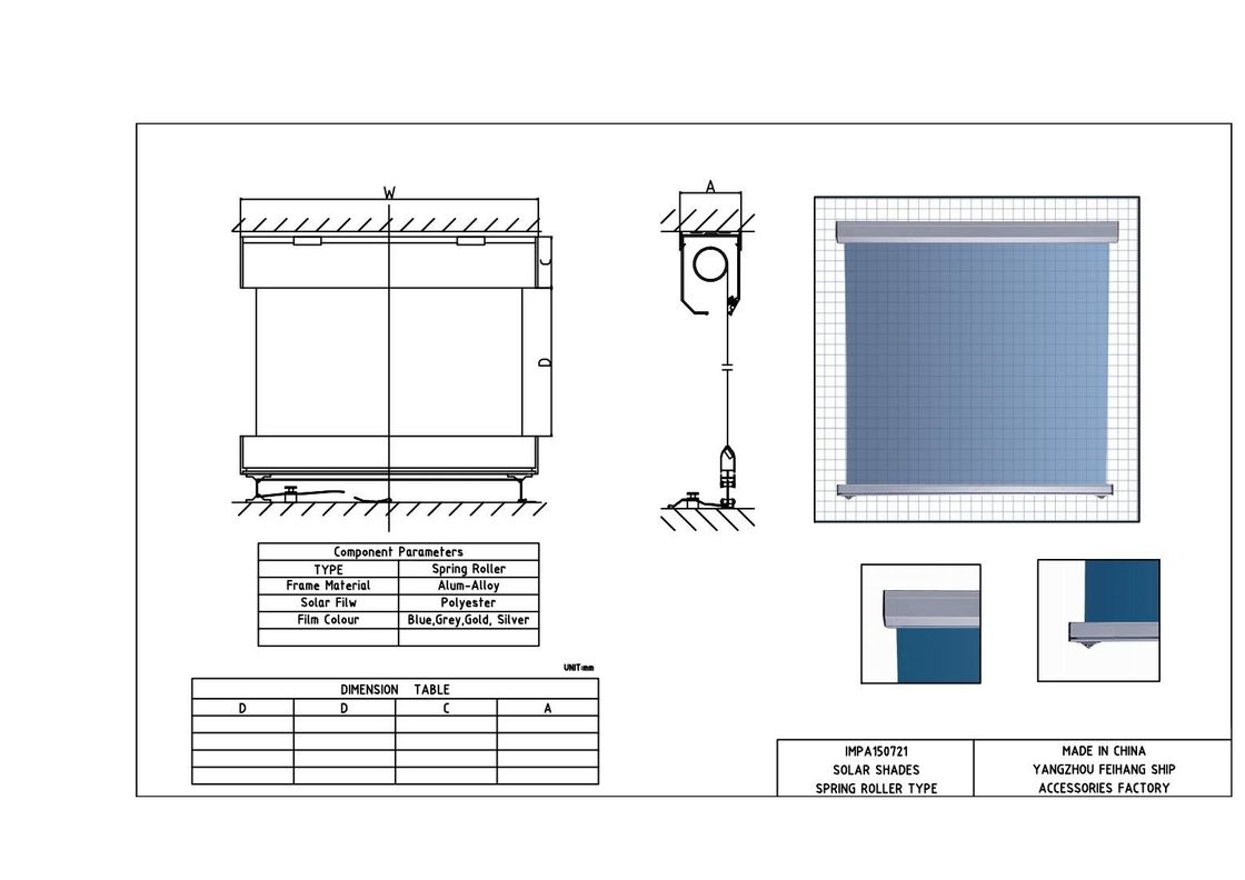 FH001-GRAY SHADE FILM VAN MARINE SOLAR SHADE & ANTI-GLARE SUNSCREEN ROLLER BLIND
