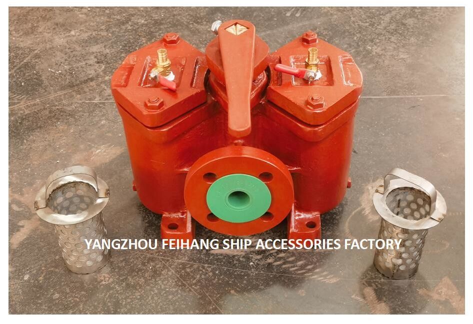 Duplex-oliefilters Model:AS32-0.40/0.22 Cb/T425-94 Voor smeeroliepomp, rechte type, gietijzeren lichaam, met filterelement,