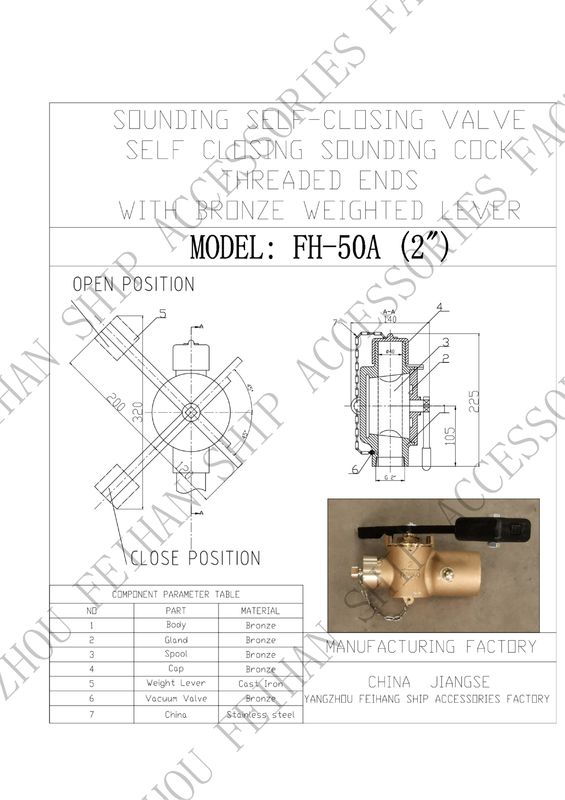 Technische parameter voor FH50 CB/T3778-1999 Bronzen model zelf sluitend kleppen met draad met gewichtshefboom