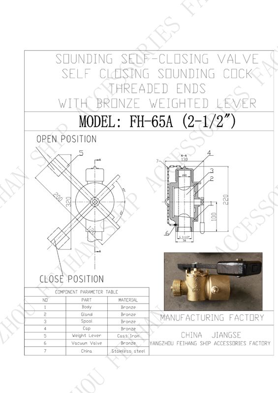 Technische parameter voor FH65 CB/T3778-1999 Bronzen model zelfvergrendelend kleppen met draad met gewichtshefboom