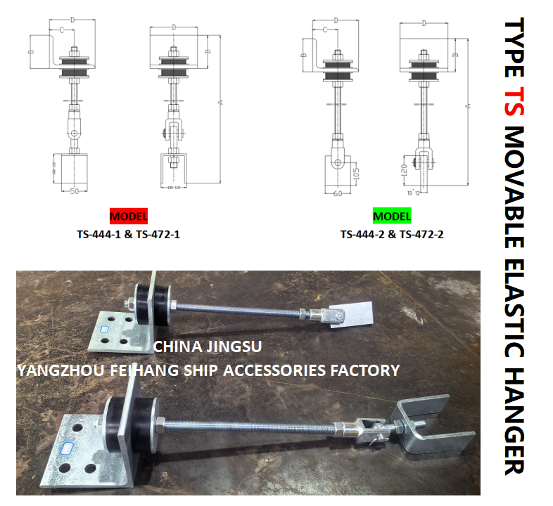 Supports Marine Movable Elastic Hanger TS444-1 & Type Ts Movable Elastic Hanger TS444-1  MAX.LOAD800KGF